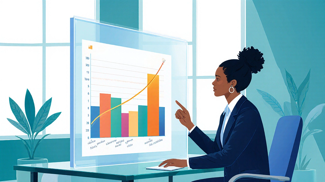 Analyst reviewing a glowing data chart on a transparent screen highlighting top donors.