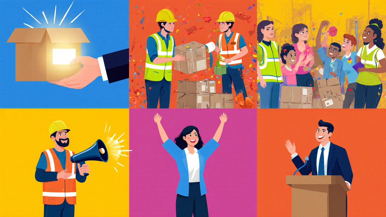 Illustration of five volunteer roles: donor, disaster relief worker, activist, coordinator, speaker.