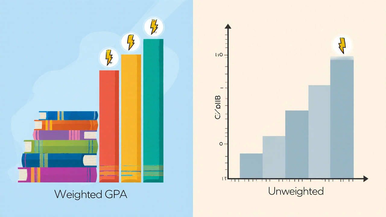 Side‑by‑side illustration comparing weighted and unweighted GPA charts.