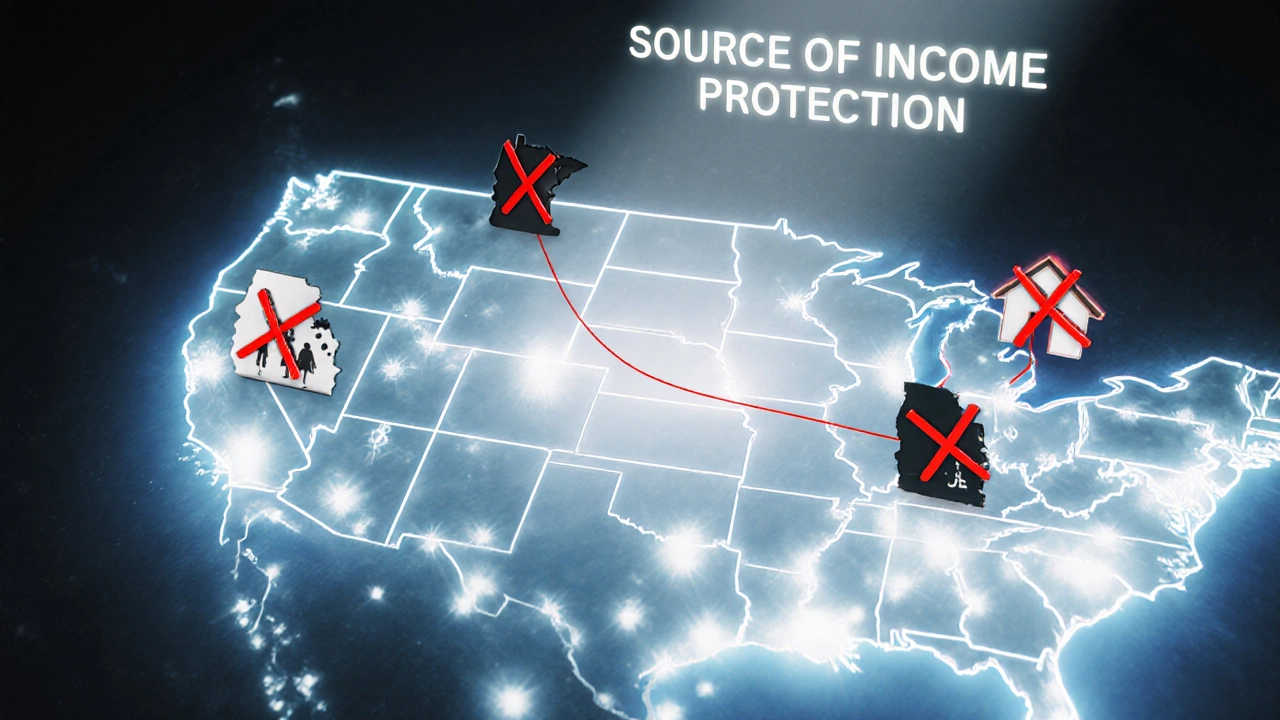 A map of the U.S. shows glowing pathways of housing support in Minnesota, Vermont, and Oregon, contrasting with blocked paths in other states.