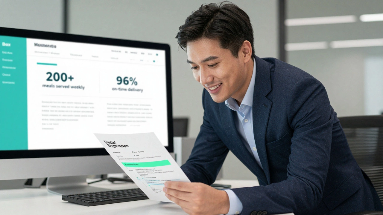 Hiring manager examining a resume with volunteer achievements displayed on screen