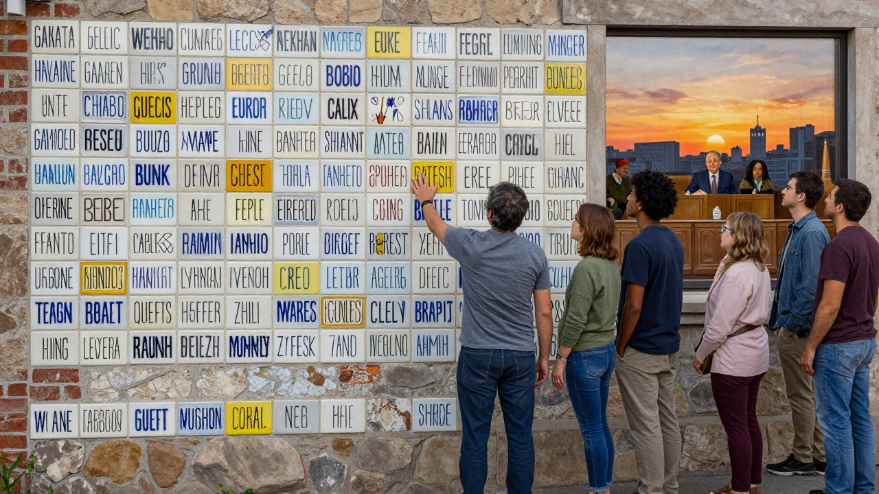 A wall of personalized tiles representing community ownership and collective pride.