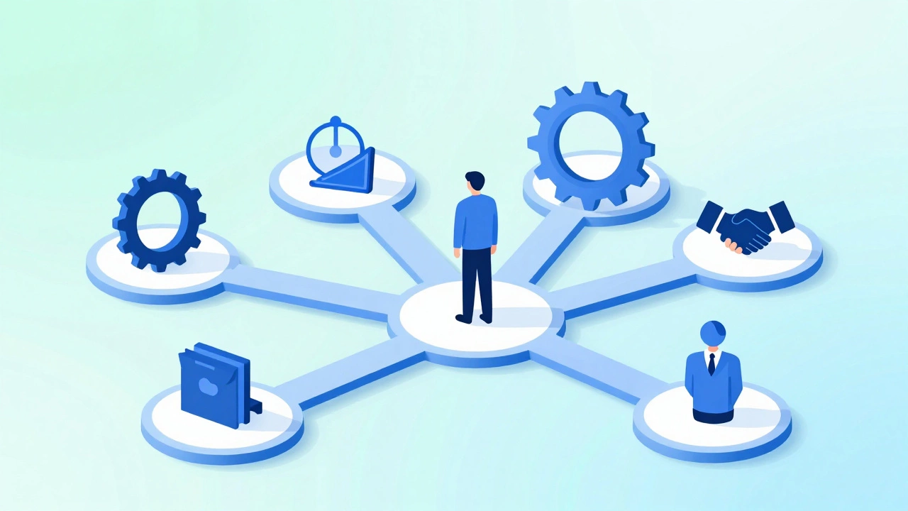 Illustration of career pathways and networking connections.
