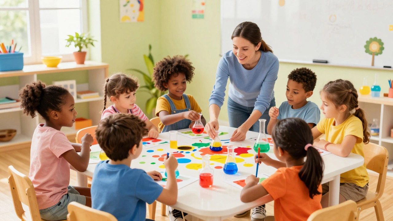 Children participating in a hands-on science and art project at a creative hub.