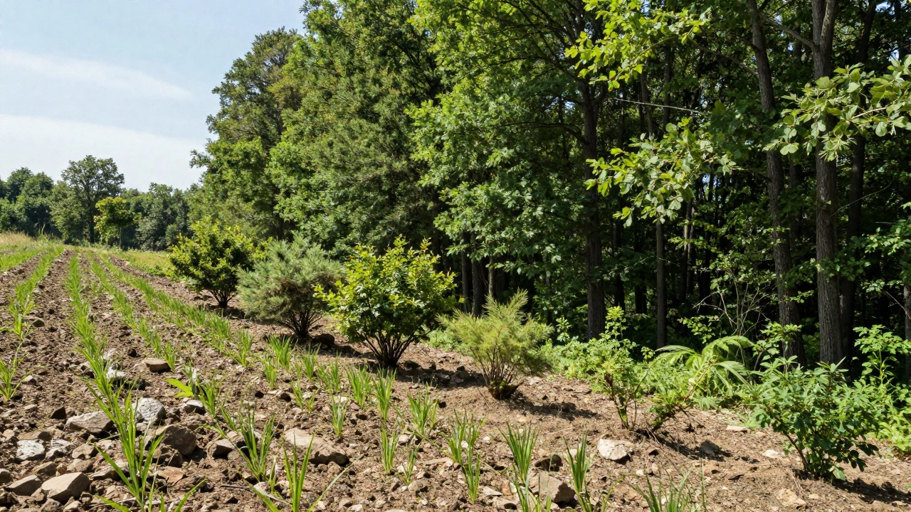 Landscape showing succession from bare soil to mature forest