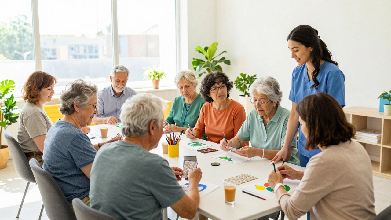 Seniors doing arts and crafts at adult day health center