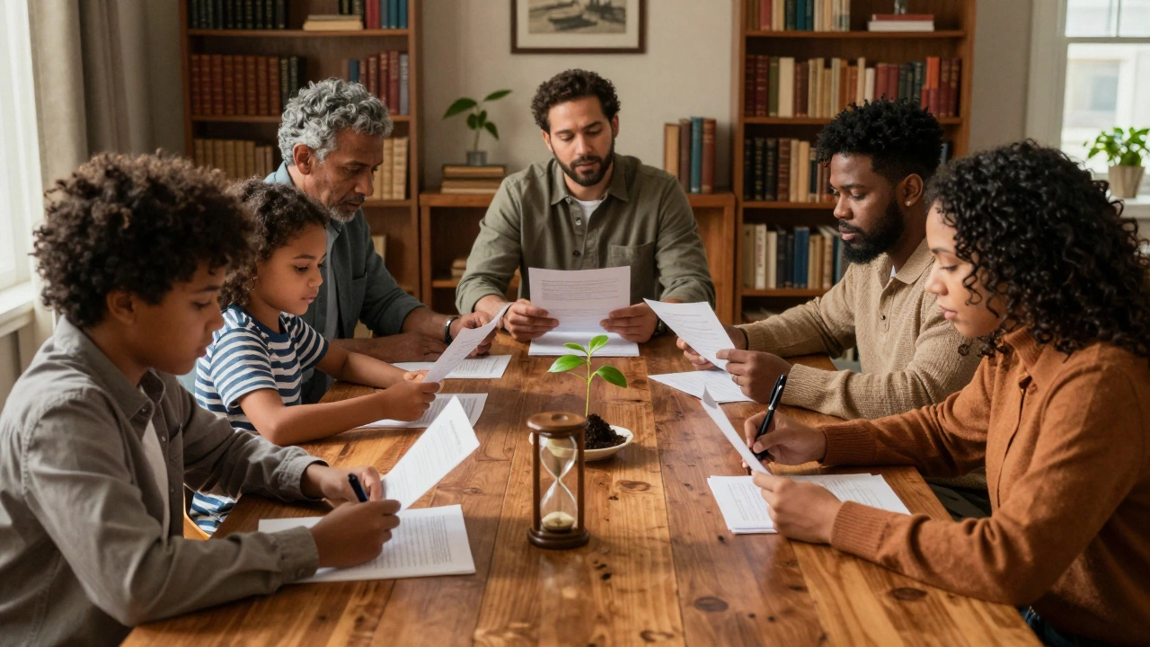 Family discussing legacy planning and long-term charitable goals