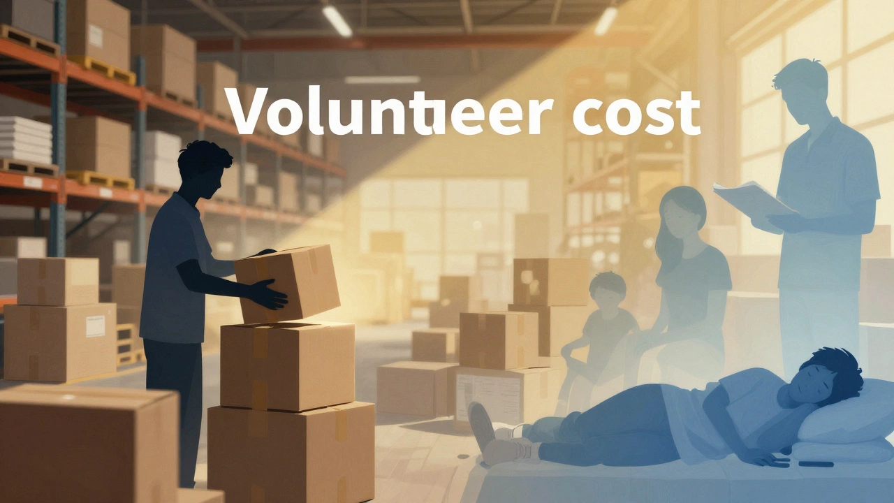 Split image showing volunteer work vs missed life moments