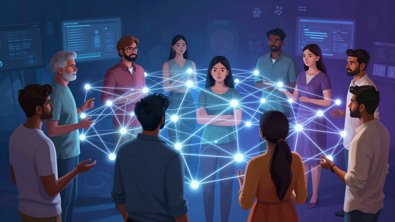 Abstract art showing people connected by digital networks
