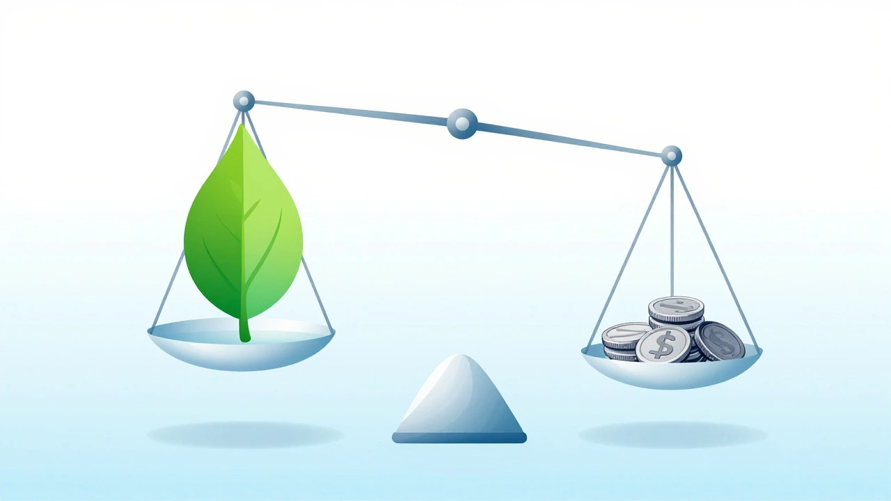 A conceptual balance scale weighing mission impact against administrative costs