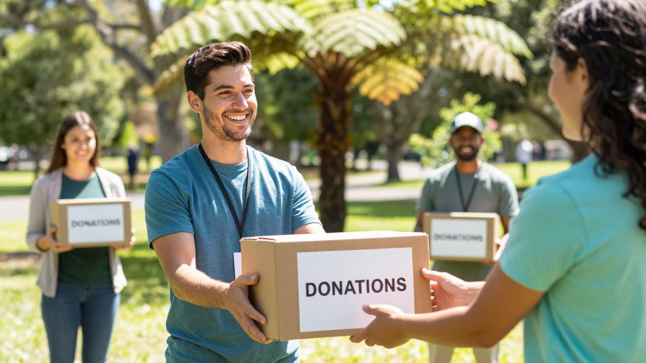 Volunteer collecting donations in NZ park