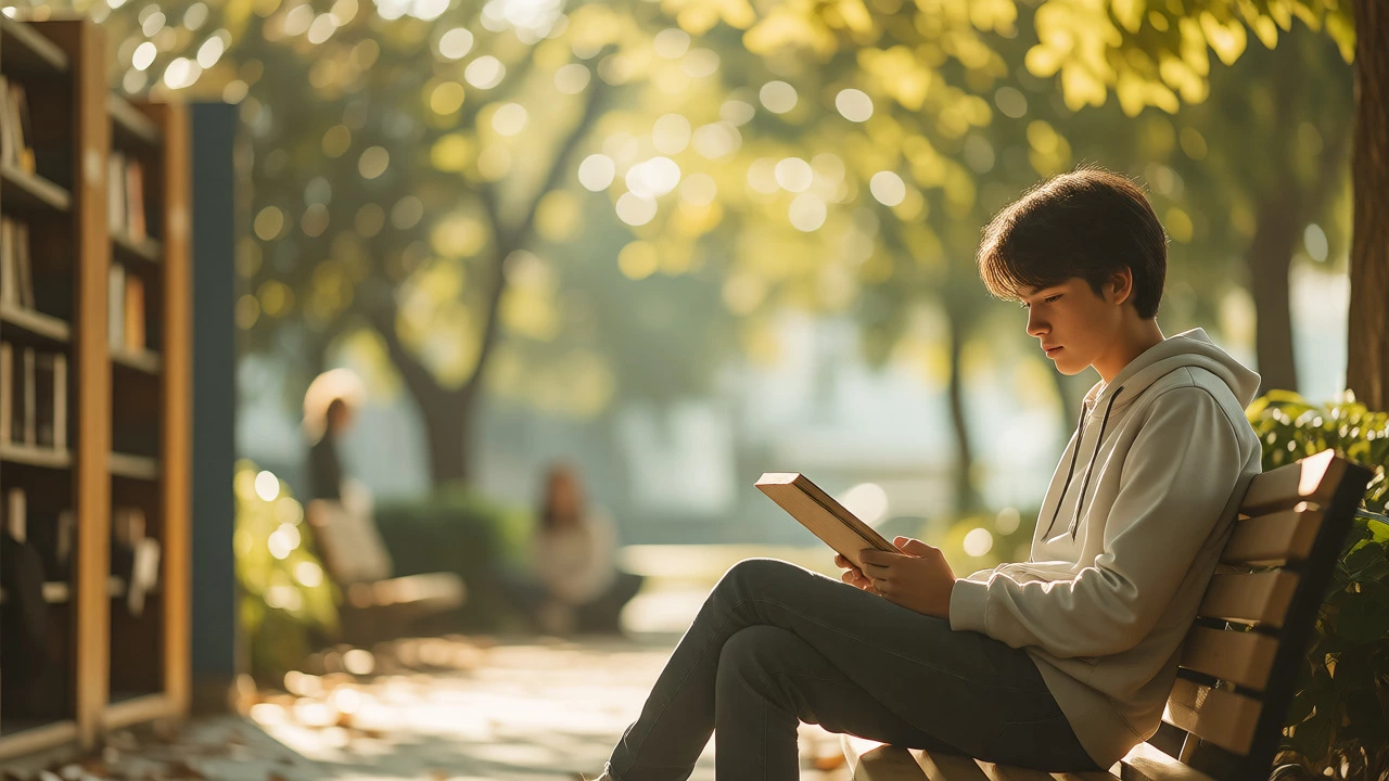 Student enjoying peaceful unstructured free time with a book